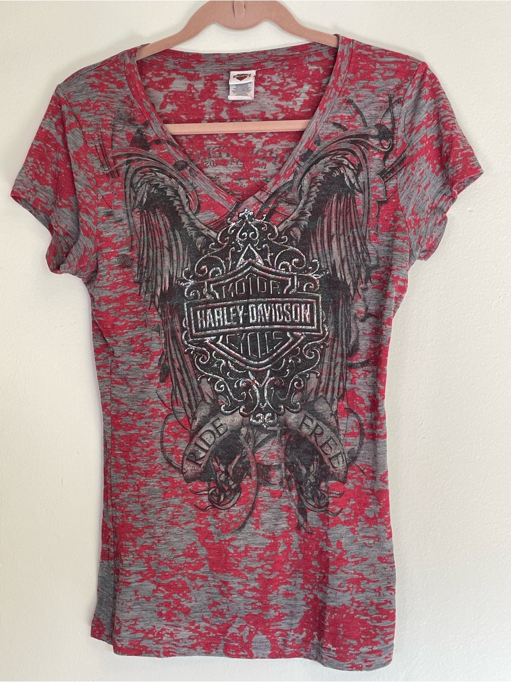 Harley-Davidson Women's Burnout V-Neck Graphic Tee Holstein's Omaha NE Small